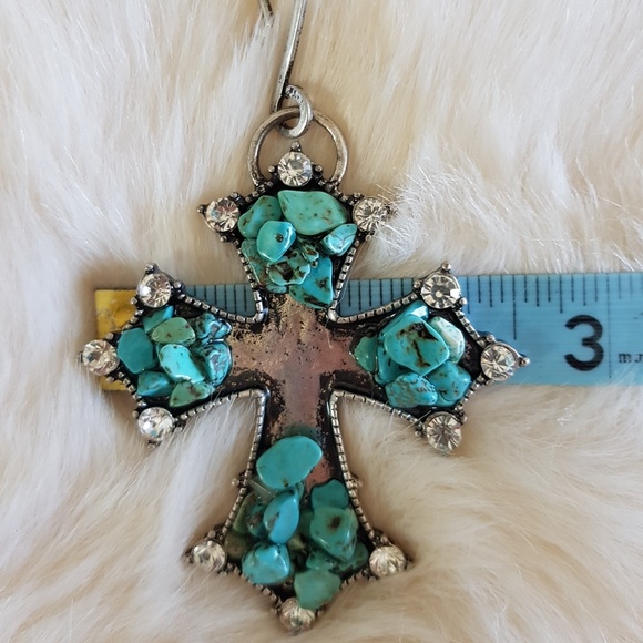 Turquoise and rhinestone cross - Picture 3 of 4